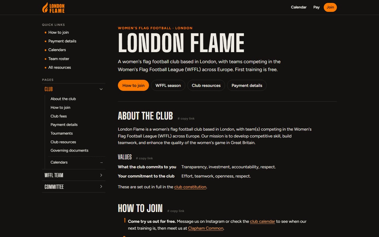 London Flame website
